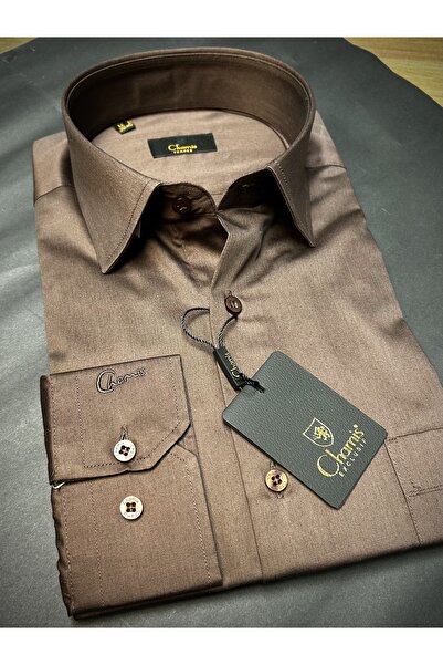 Chamis Regularfit Chocolate Brown Satin Classic Collar Shirt
