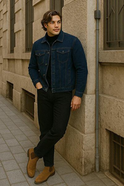 DAMGA JEANS Erkek Mevsimlik Jeans Basic Bol KMavi Kot Ceket