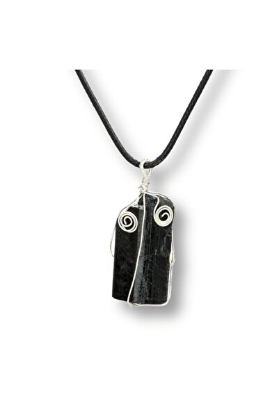 craftmystic Colier reglabil cu pandantiv din turmalină neagră, 25 mm