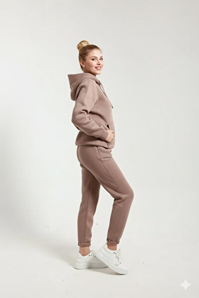 OXVİN Women's Three Thread Kangaroo Pocket Hooded Soft Cotton Oversized Tracksuit Set