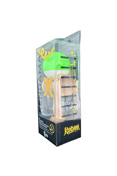 OEM Jucarie Kendama X Originala, Profesionala din Lemn, Rubber Grip, 18 cm, Verde/Alb