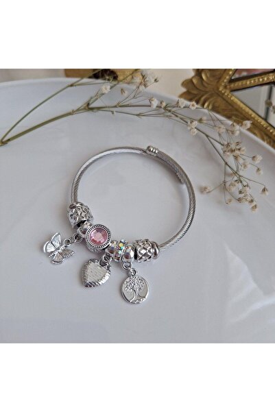 Svc Aksesuar سوار ساحر بتفاصيل قلب من حجر الزركون الفولاذي