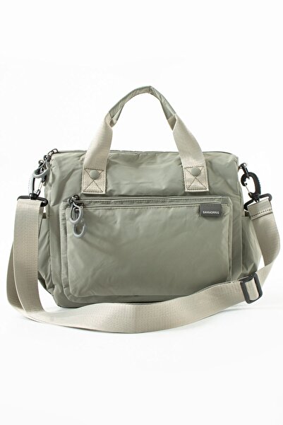 Paul Brand حقيبة نسائية رياضية متعددة الأقسام مقاومة للماء من قماش مجعد مع حزام كتف رمادي اللون