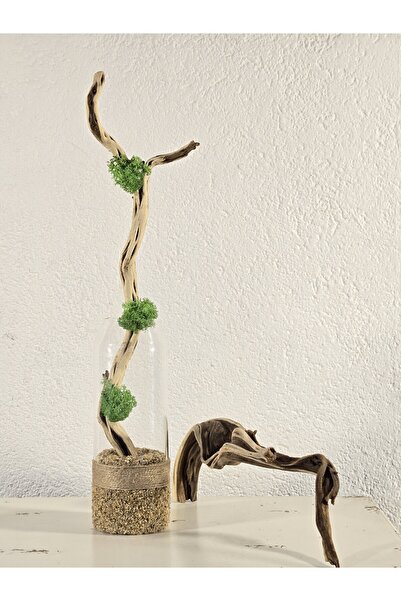 Decoroon Şık El Yapımı Doğal Ahşap ve Cam Dekoratif Obje Ev Ofis Masa Üstü He...