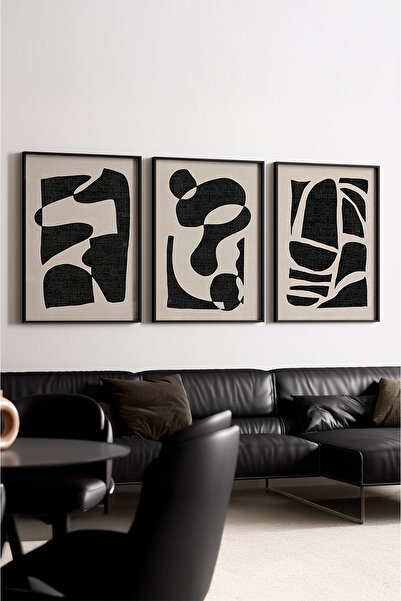 huhuli Ahşap Siyah Çerçeveli Minimalist 3’lü Tablo Huhu201