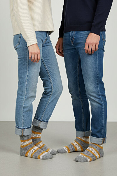 Buluş Organic 2-Piece Organic Wool Winter Rug Patterned Thick Socks - Multi-Colored