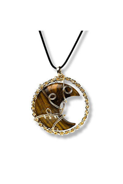 craftmystic Colier elegant în formă de semilună aurie cu cristale de ochi de tigru