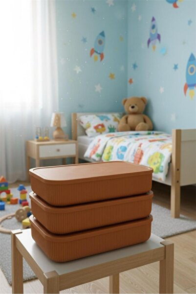 Bayev Colors Orange 3 Pieces 6.8 Lt Closet Organizer Organizer Toy Box Storage Box with Lid