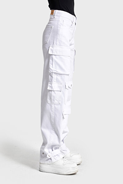 its basic Жіночі білі w5-2 Straight Kargo Fit з блискітками Спеціальний дизайн тканини Джинси з деніму