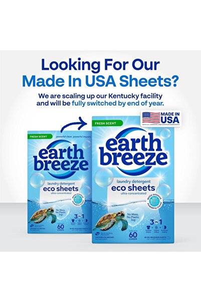 Earth Breeze مناديل منظف الغسيل - 30 منديل منظف - 60 غسلة - سائل مركز لاو