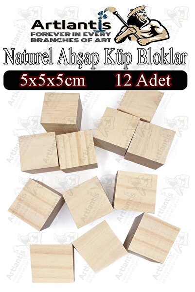 Artlantis Naturel Ahşap Küp Bloklar 5x5x5cm 12 Adet Ahşap Naturel Kare Blok E...
