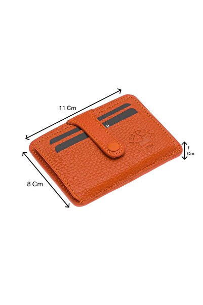 Westpolo Carpi Çok Bölmeli Unisex Hakiki Flötr Deri Kartlık - Turuncu