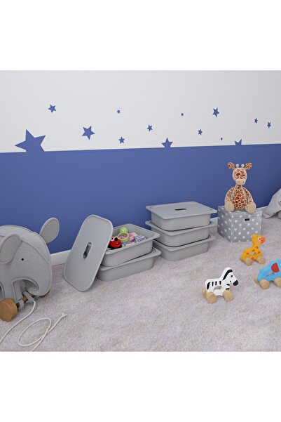 Pratico 5 قطع صندوق تخزين متعدد الأغراض بغطاء رمادي - سلة ألعاب 5ks5k