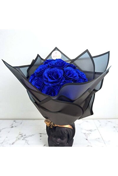 velve Μπουκέτο με 19 τριαντάφυλλα με γκλίτερ, μπλε