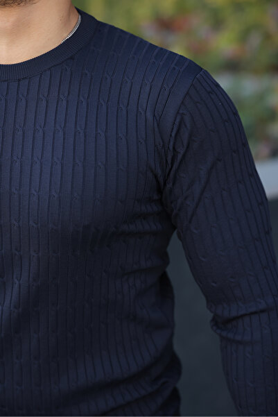 comstar Ανδρικό πλεκτό πουλόβερ με μακρύ μανίκι με λαιμόκοψη σε μπλε ναυτικό