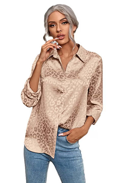 StreetWear Outlet Camasa Dama, Eleganta, Satin, Cu Jacquard Leopard Print
