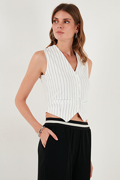 Lela Stretch Fitted Fit V-Neck Buttoned Vest Vest 5865971