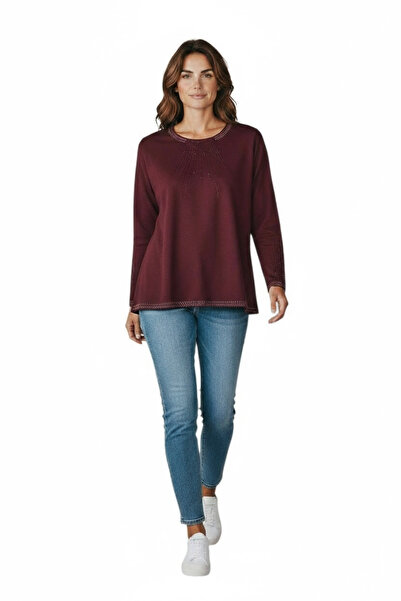 ECE GİYİM Women's Collar and Sleeve Stone-Embellished Skirt with Patterned Bluz