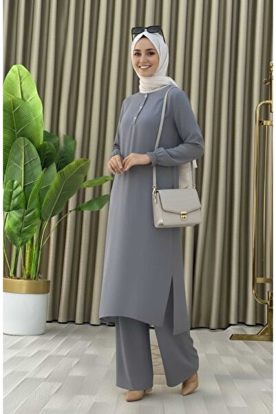 MİSMOLY طقم ملابس محتشمة مكون من قطعتين: تونيك طويل وبنطلون واسع الساق