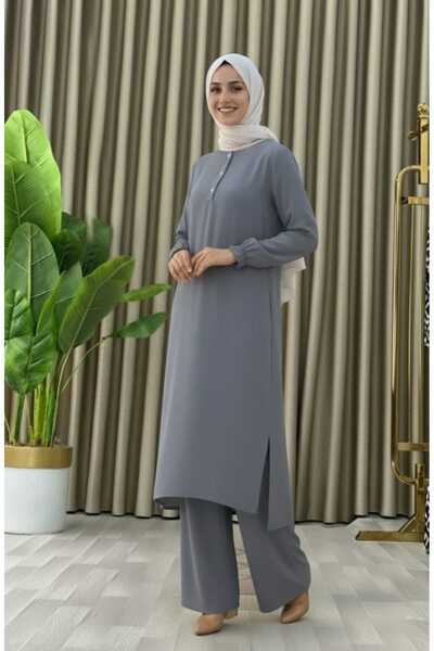 MİSMOLY Hijab Double Set Long Tunic Wide Leg Pants