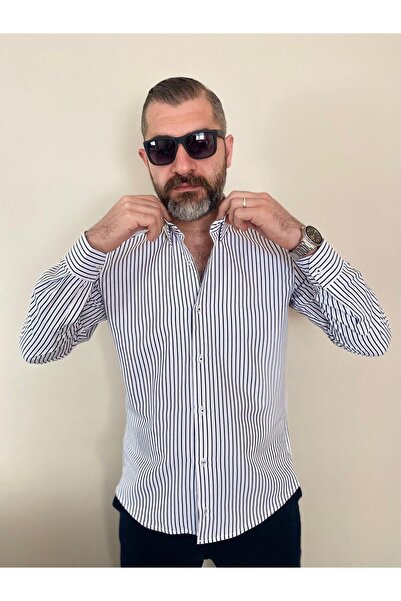BENESSE Kolay Ütülenebilir çizgili gömlek