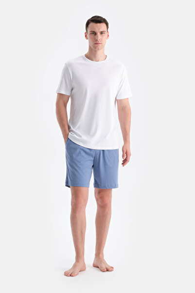 Dagi Navy Blue Cotton Modal Double Knitted Shorts