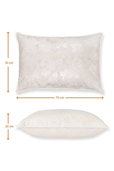 Pernador Set of 2 pillows with 15% goose down and feather, 50x70 cm, White with silver roses