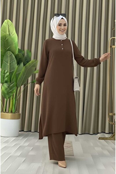 MİSMOLY طقم ملابس محتشمة مكون من قطعتين: تونيك طويل وبنطلون واسع الساق