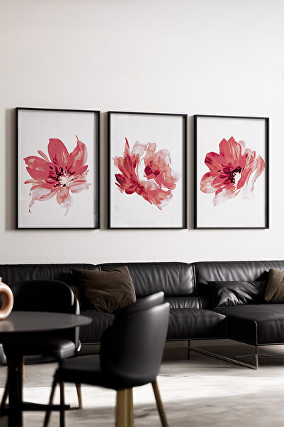 huhuli Wooden Black Framed Flower 3-Piece Painting Huhu216