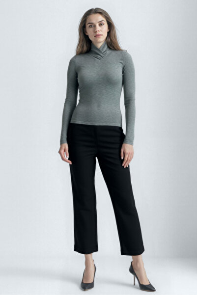 WESTMARK LONDON Gray Melange Cross Neck Long Sleeve Women's Blouse Caroline