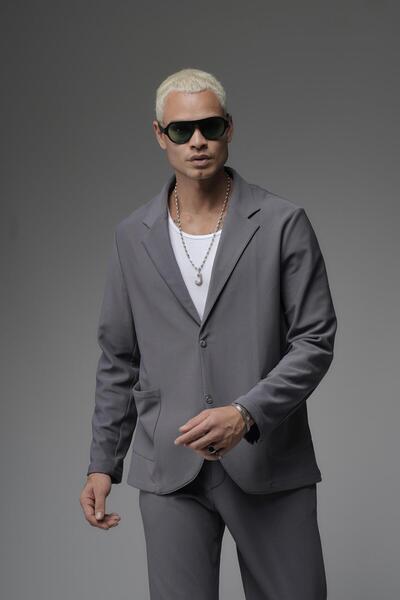 king brich Ανδρικό σετ μπλέιζερ με κανονική εφαρμογή Lycra