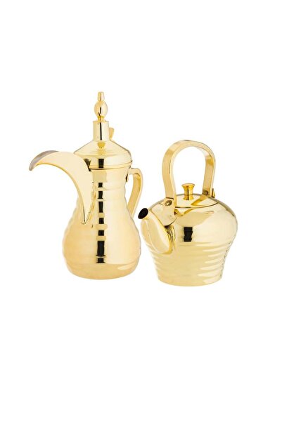 CC طقم دلة قهوة مع براد شاي ستيل فاخر ذهبي