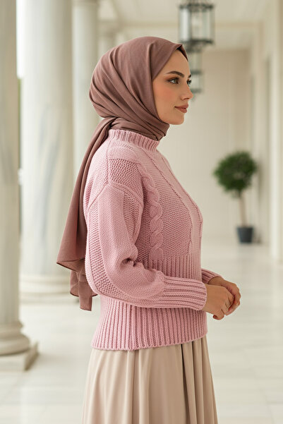 Salih Çelebi Bel Ribana Örgülü Kazak 0174 - PEMBE