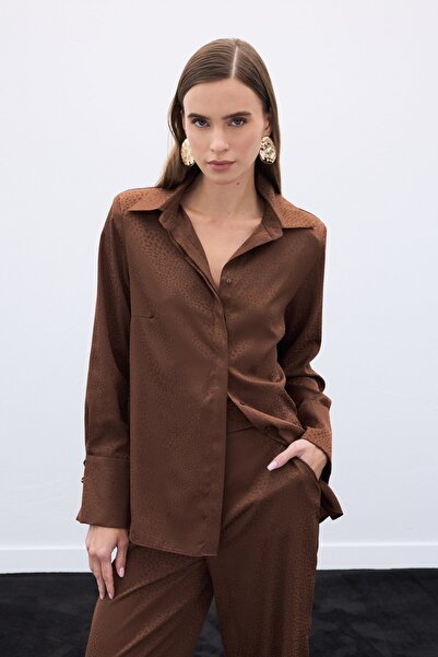 Sateen Cămașă simplă jacquard - maro