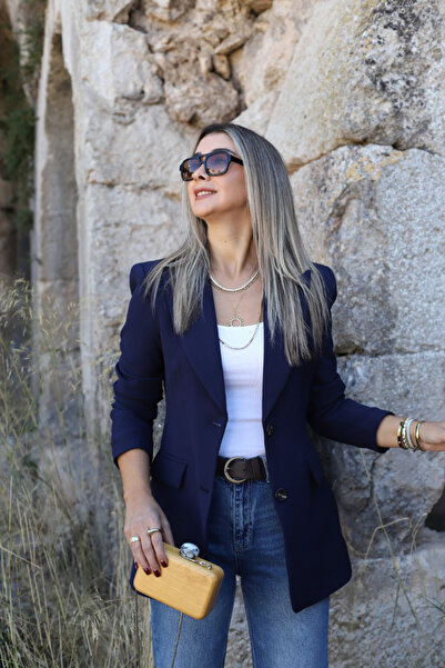 bytugcekaya Блейзер Lacivert Premium Nervür Detay