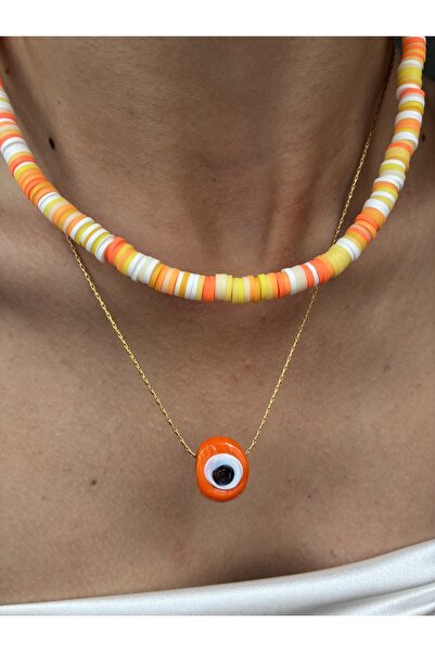DeNors مجموعة قلادات فيمو مع خرز البرتقال على شكل عين الحسد