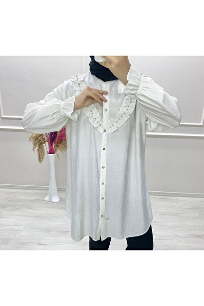 moda acar Strawberry Fabric Tunic with Stone Details