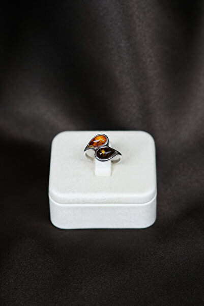 Luna Kehribar Doğal Taşlı Gümüş Yüzük