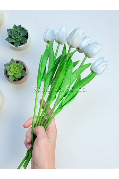 RENK YAPI RÜYASI Wet Textured Artificial Tulip Decorative Stylish 6 Pieces Artificial Tulip Bouquet