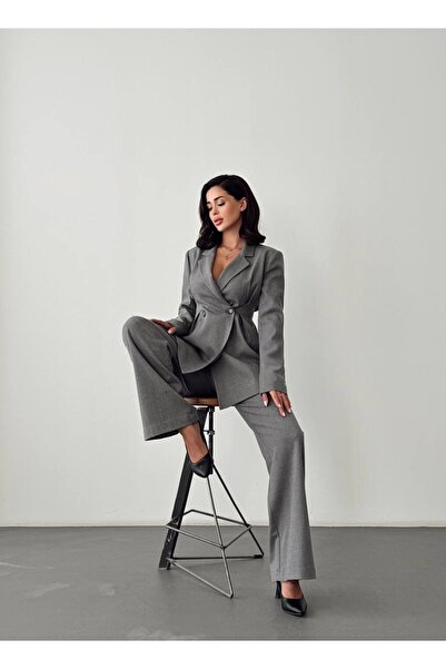 Nesil Belden Oturan Uzun Kol Uzun Boy Astarlı Ceket Pantolon Günlük Klasik Şık Kadın Takım