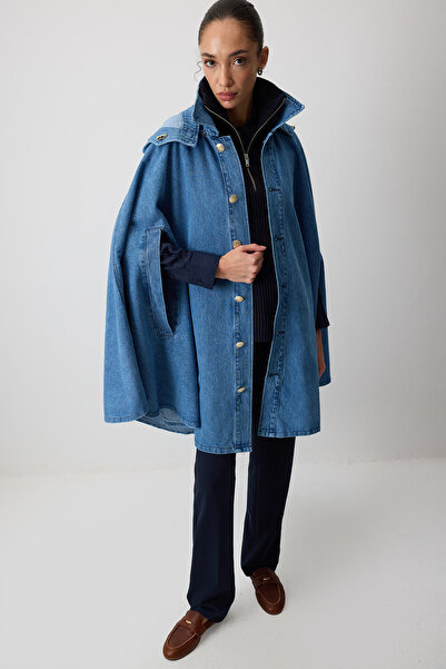 Touché Privé Poncho din denim cu glugă