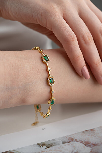 VAOOV Kadın 925 Ayar Gümüş Zümrüt Taşlı Zarif Bileklik