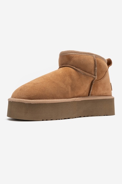 LuviShoes Γυναικείες μίνι μπότες VEYRA Tan Suede από γνήσιο δέρμα με σόλα πλατφόρμας από γούνα