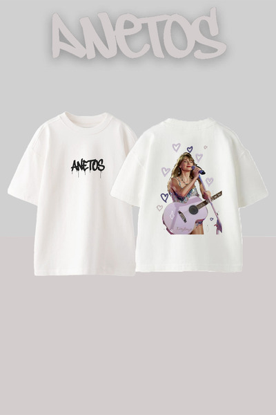 Anetos Tricou oversize alb din bumbac cu design imprimat pe spate Taylor Swif...