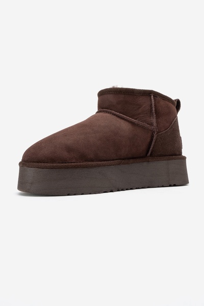 LuviShoes Γυναικείες μίνι μπότες VEYRA καφέ σουέντ από γνήσιο δέρμα με σόλα πλατφόρμας από γούνα