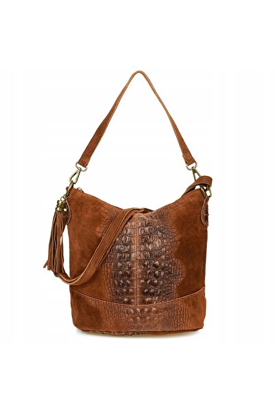 Other Geantă din piele întoarsă CROCO, geantă messenger cu 2 curele