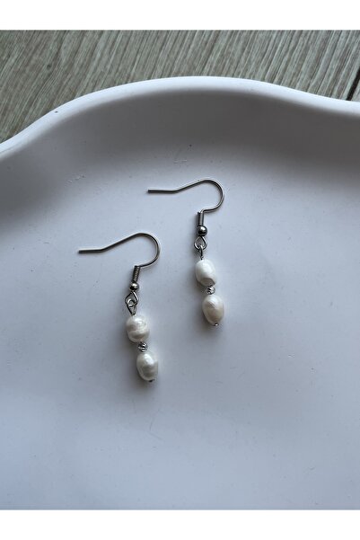 Pel Design Real Baroque Pearl Handcrafted Silver Color Steel Dangle Earrings