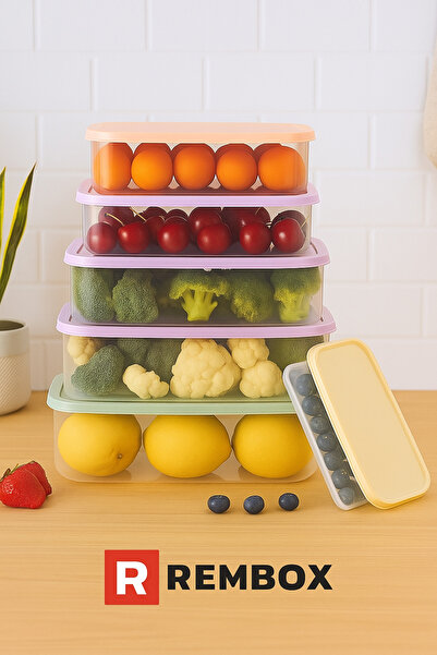 Rembox 6-Piece Mixed Color Storage Container Set, Nesting Food Storage Boxes (0.3 L – 2.9 L)