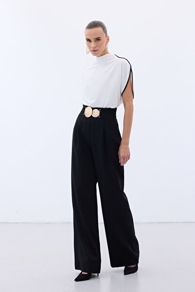Sateen Aksesuarlı Pantolon - Siyah