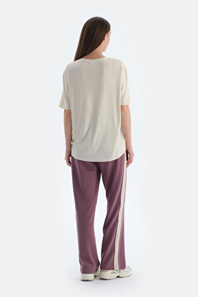 Dagi Plum Women's Modal Blend Side Stripe Detailed Trousers